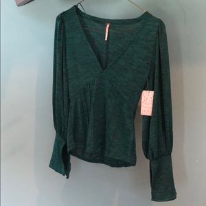 New Free people green long sleeve blouse